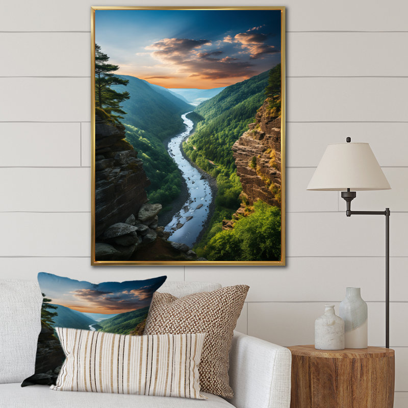 West Virginia Mountain River Landscape - West Virginia, reproduction d'art sur toile encadrée, H 32 po x l 16 po x P 1 po