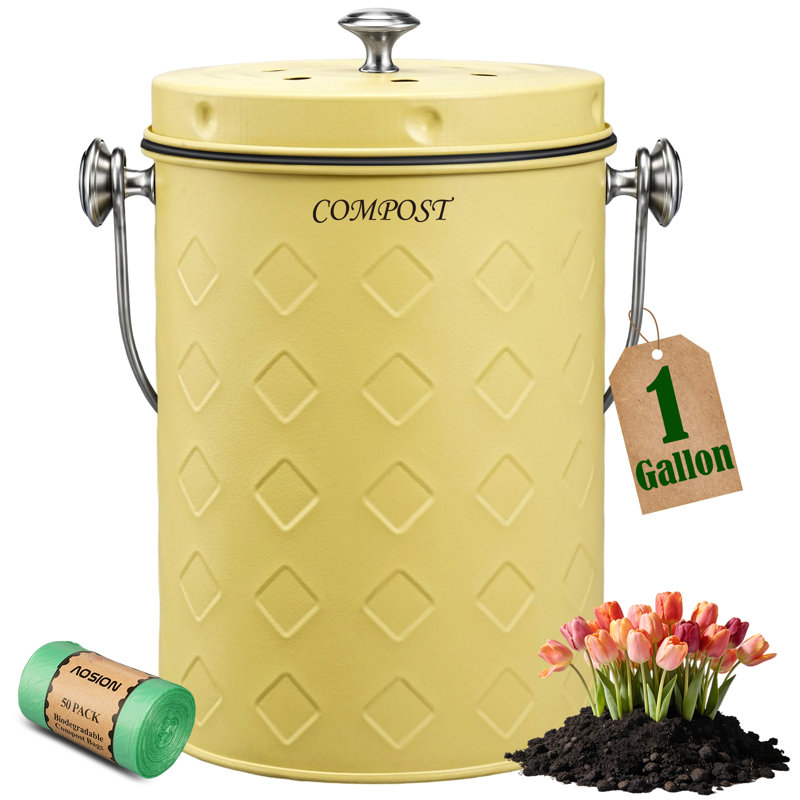 Countertop Compost Bin Kitchen,1.0 Gallon Odorless Indoor Compost Bin With Lid,Yellow, Yellow
