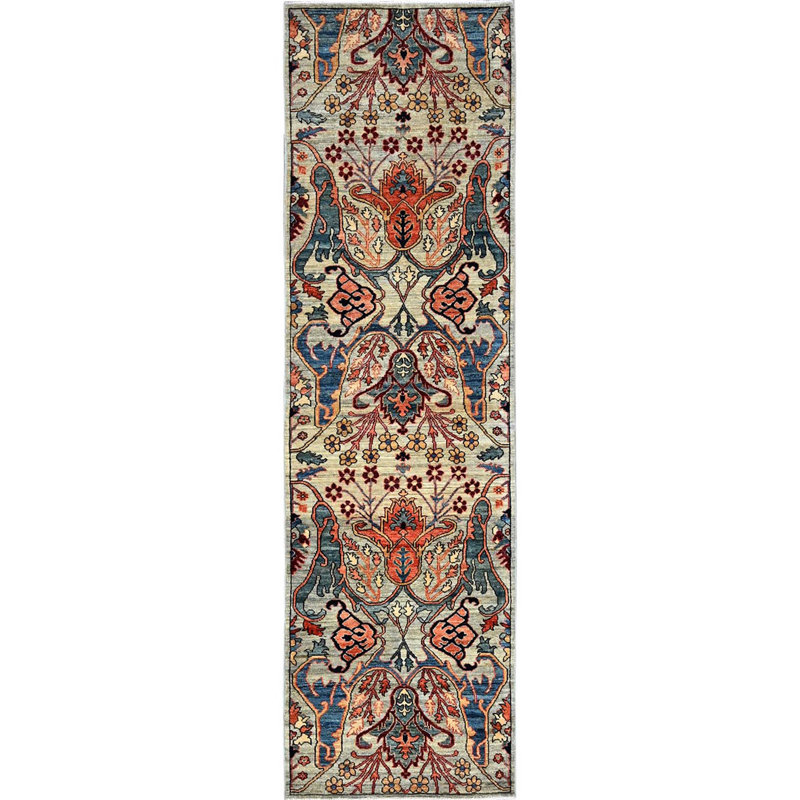 Tapis huître gris 2 pi 9 po x 9 pi 10 po, motif Bijar Garus, teinture végétale, laine High Mountain, noué à la main, velours doux, tapis tissé dense, tapis oriental