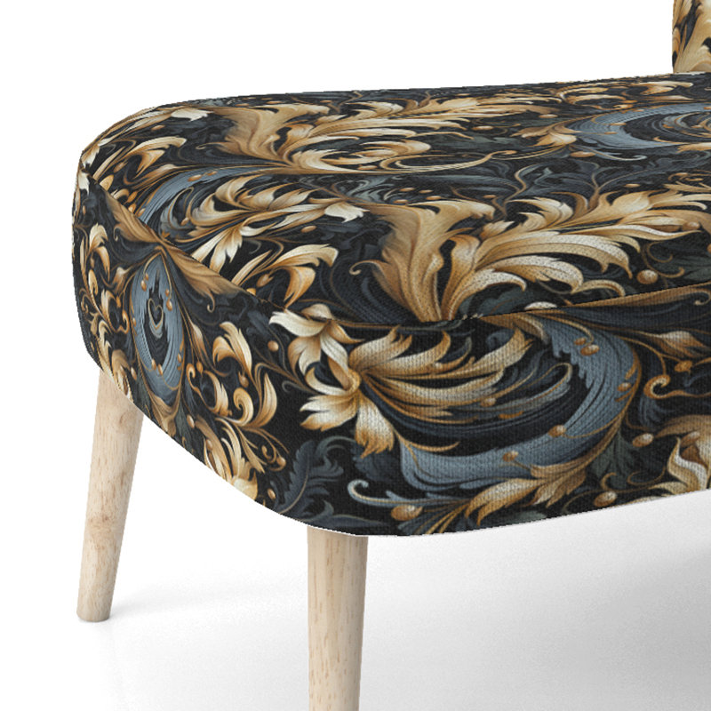 Chaise d'appoint rembourrée bohémienne et éclectique Black And Gold Flower Blossoms I