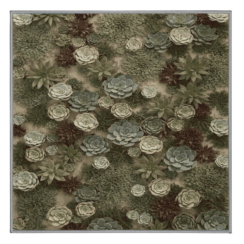 Tapis botanique brun lavable à la machine, Carré 5 pi