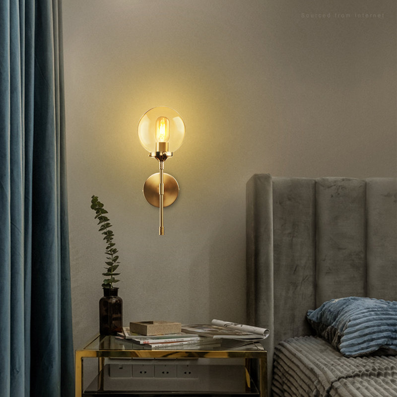 Glass Globe Wall Sconce, Vintage Indoor Glass Wall Light,, Amber