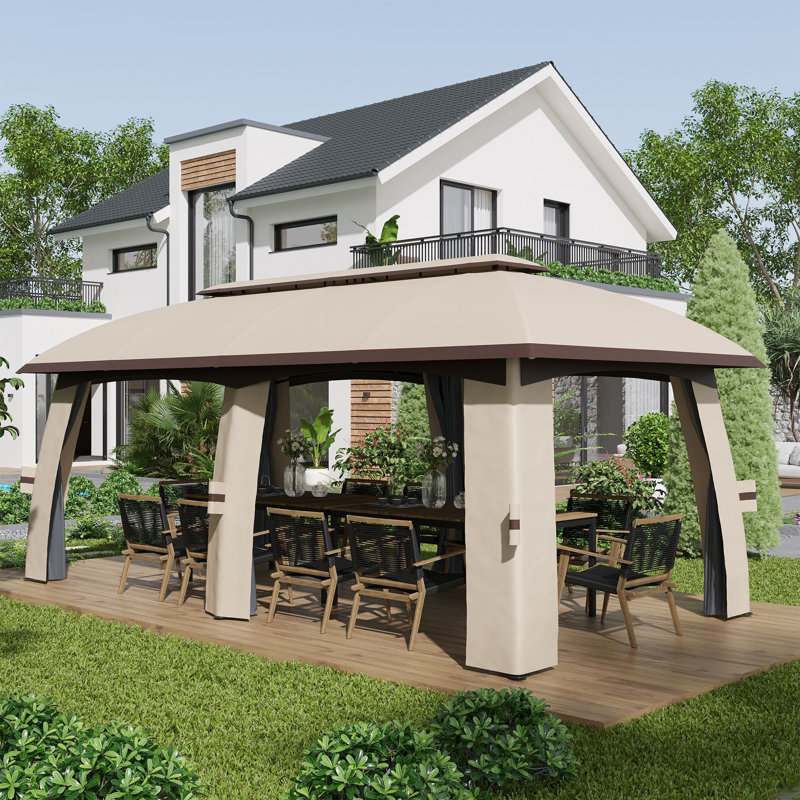 Steel Patio Gazebo, Beige, 10 Ft. W x 12 Ft. D