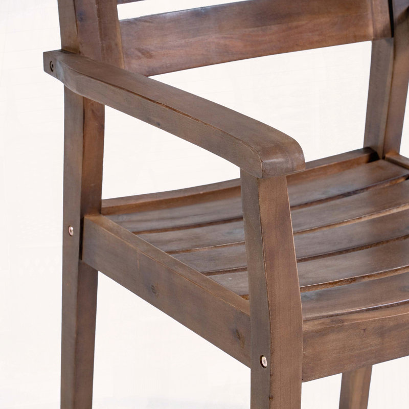 Ensemble de 2 chaises de patio en bois d'acacia Stamford avec dossier à lattes et siège, brun foncé