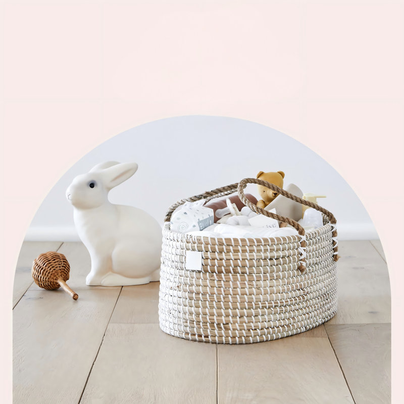 Organisateur de chariot - fait à la main - panier en ruppie maritime avec séparateur en coton - panier - blanc (naturel)