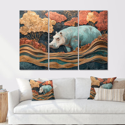 Abstrait hippopotame sérénité en Afrique I - art mural hippopotame - ensemble de 3