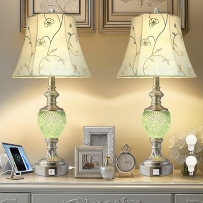 Bedside Table Lamp Set of 2 with Nightlight and USB A+C Ports
