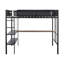Lit mezzanine double en métal avec bureau et tablettes / Structure de lit en métal robuste / Lattes en bois sans bruit / Garde-corps confortable en Textilene / Bureau intégré, tablettes à 2 niveaux et panneau grillagé / 2 échelles latérales