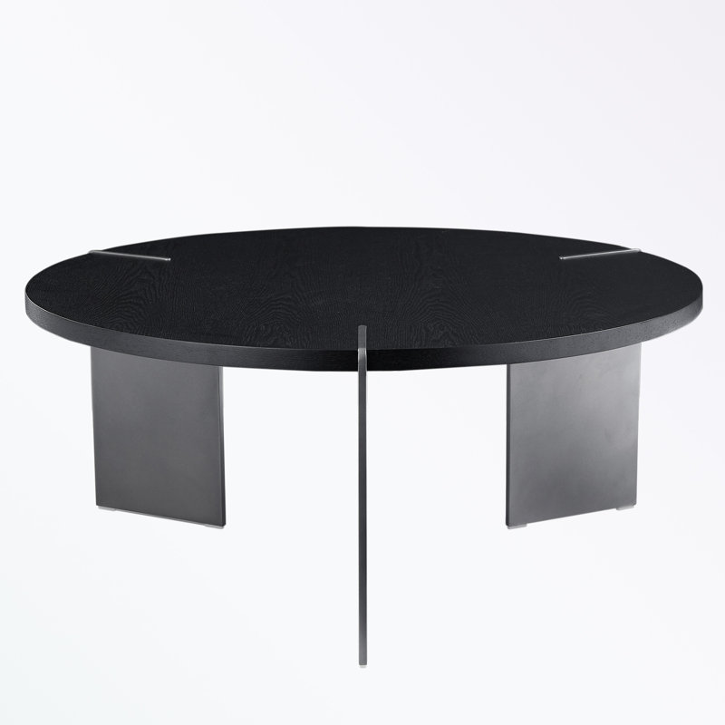 Round shape coffee table with three metal legs, Black
