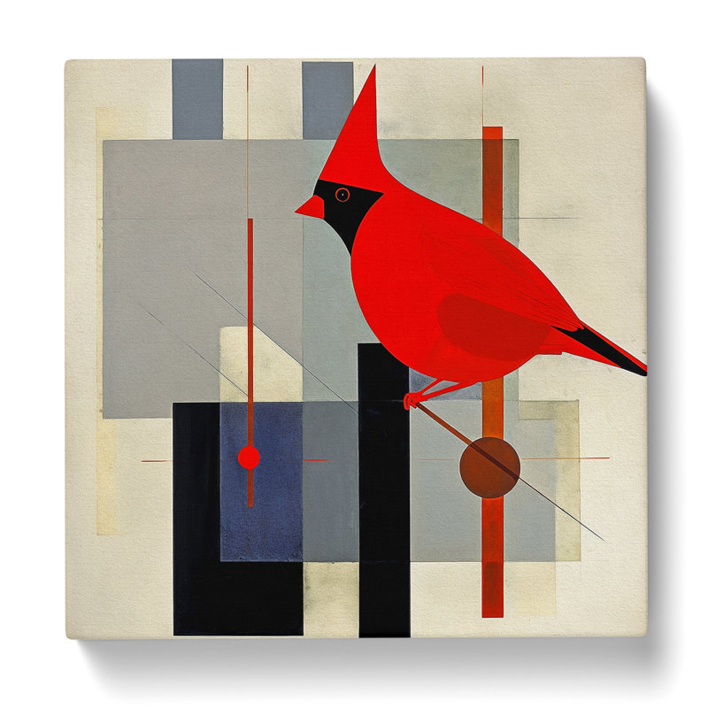 Cardinal Bird Suprematism No.6 - Wrapped Canvas, 35cm H x 35cm W x 3cm D