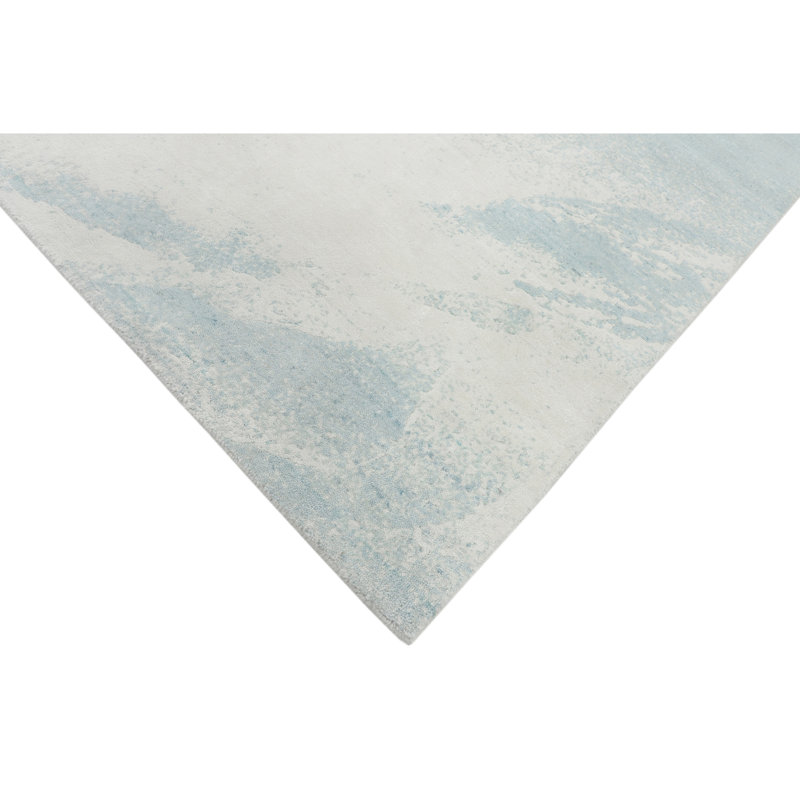 Hand Knotted Abstract Area Rug in White/Turquoise, Rectangle 8' x 10'