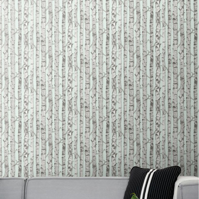 Rouleau de papier peint bouleau L 33 pi x l 20,5 po Kaori, Gris clair / vert clair