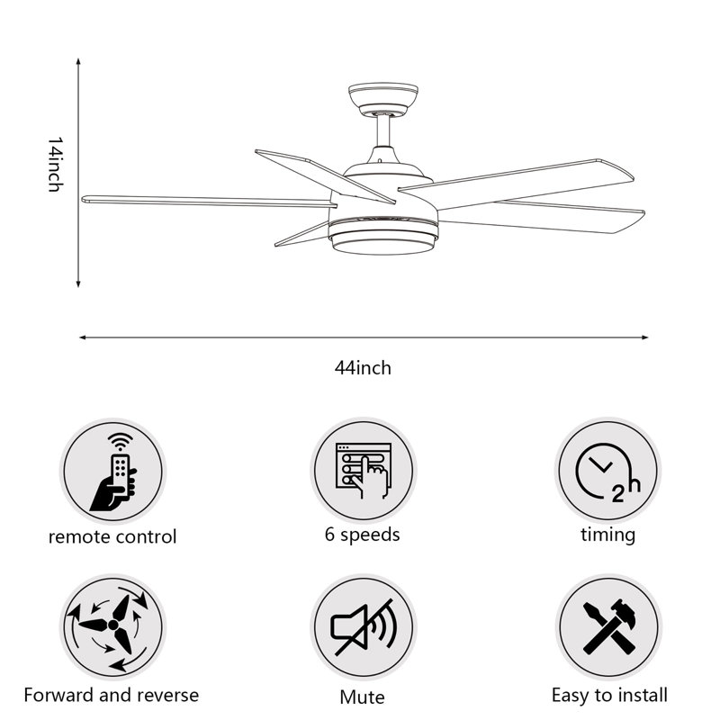 44 inch Ceiling Fan with Light and Remote Control, Nickel
