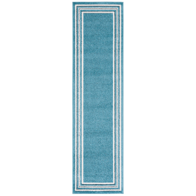 Tapis Brysin 634 en turquoise / ivoire, Tapis de couloir 2 pi 2 po x 8 pi
