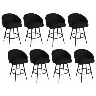Ensemble de 8 tabourets de bar pivotants à 360 ° à hauteur de comptoir, 8 chaises rembourrées en tricot de polyester avec dossier, structure en métal et repose-pieds pour îlot de cuisine et salle à manger