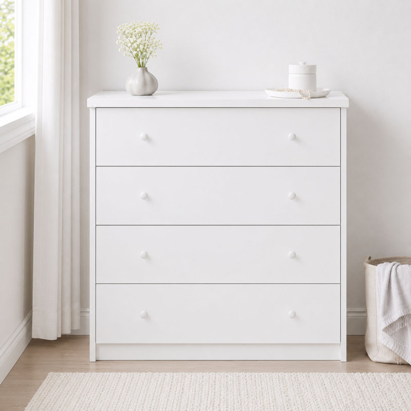 Ingrassia 4-Drawer Chest of Drawers, Storage, Tall Bedroom Furniture, White