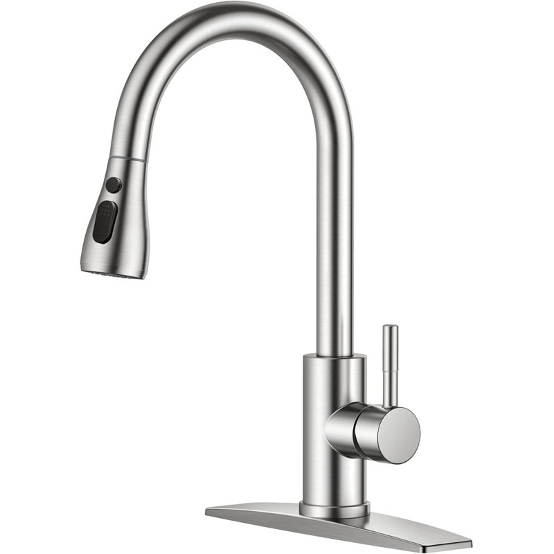 High Arc Single Handle Kitchen Faucet with Pull Down Sprayer, Stainless Steel, Fits 1 or 3 Holes, Ideal for Farmhouse RV Laundry Bar