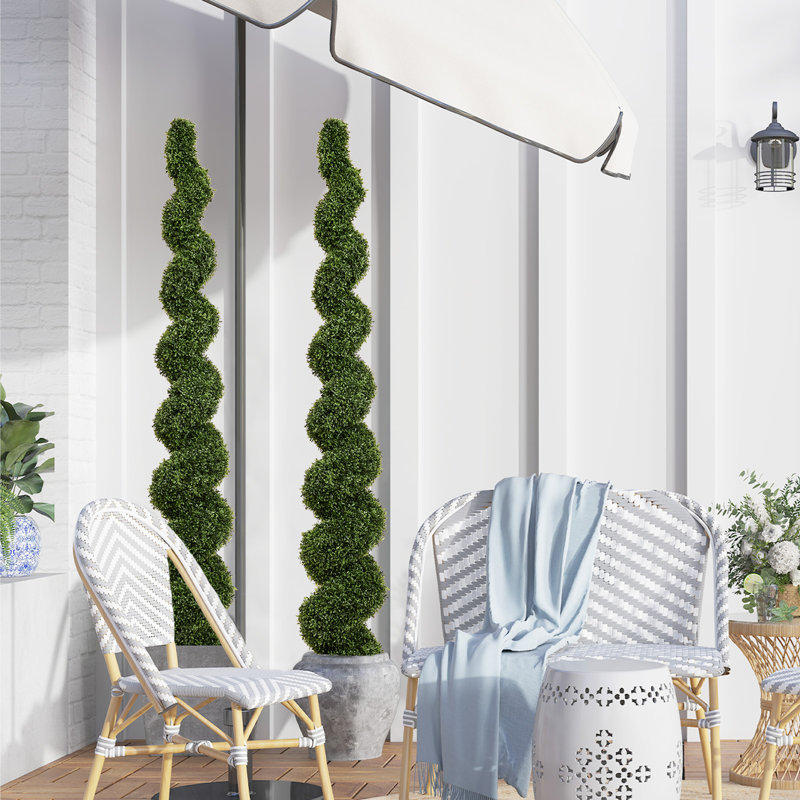 Artificial Potted Spiral Green Boxwood Topiary, 82.7" H x 13" W x 13" D