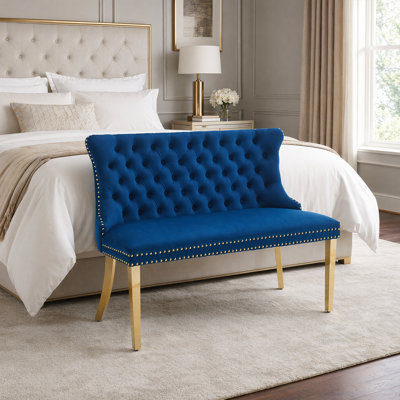 Elegant Dining Loveseat Bench – Soft Velvet Upholstery, Tufted Wingback,W/Handmade Buttons
