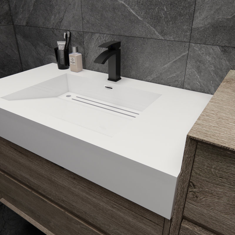 Meuble-lavabo mural simple 62 po Albizu, gris