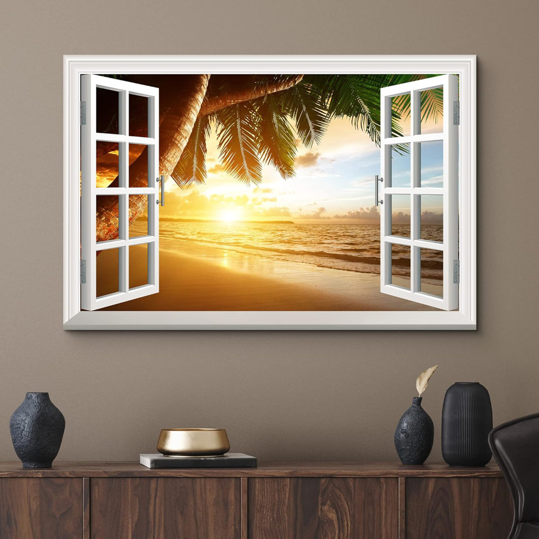 Window Scenery " Sunrise On Caribbean Beach " IDEA4WALL Overall 