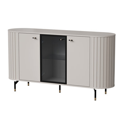 Zante Three Door Sideboard With Grooves And Glass Front 150 cm