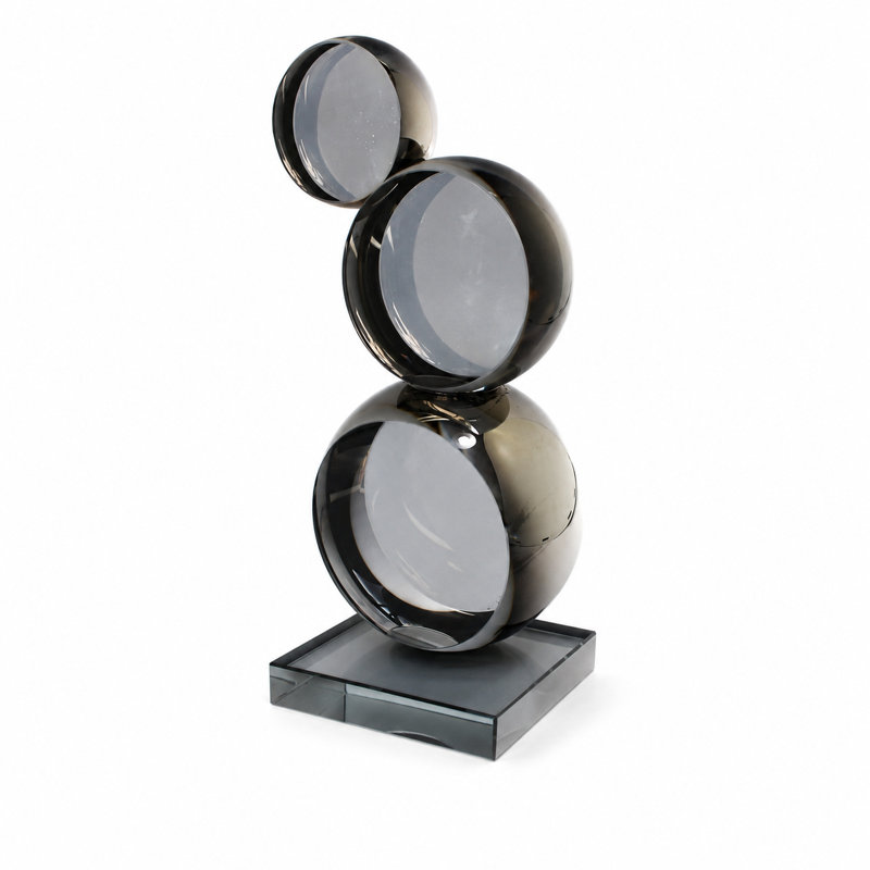 Sculpture de table orbe en cristal ambre moderne H 8,66 po