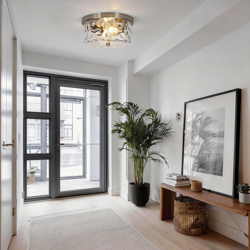 Plafonnier encastré 2 lumières avec verre martelé Alixandra, Nickel brossé, L 11,81 po x l 11,81 po x H 5,9 po