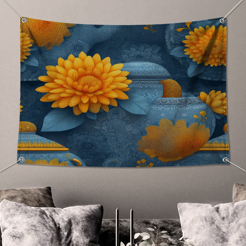 Tapisserie murale tournesol - décoration murale florale, 68in H x80in W with 4 Grommets