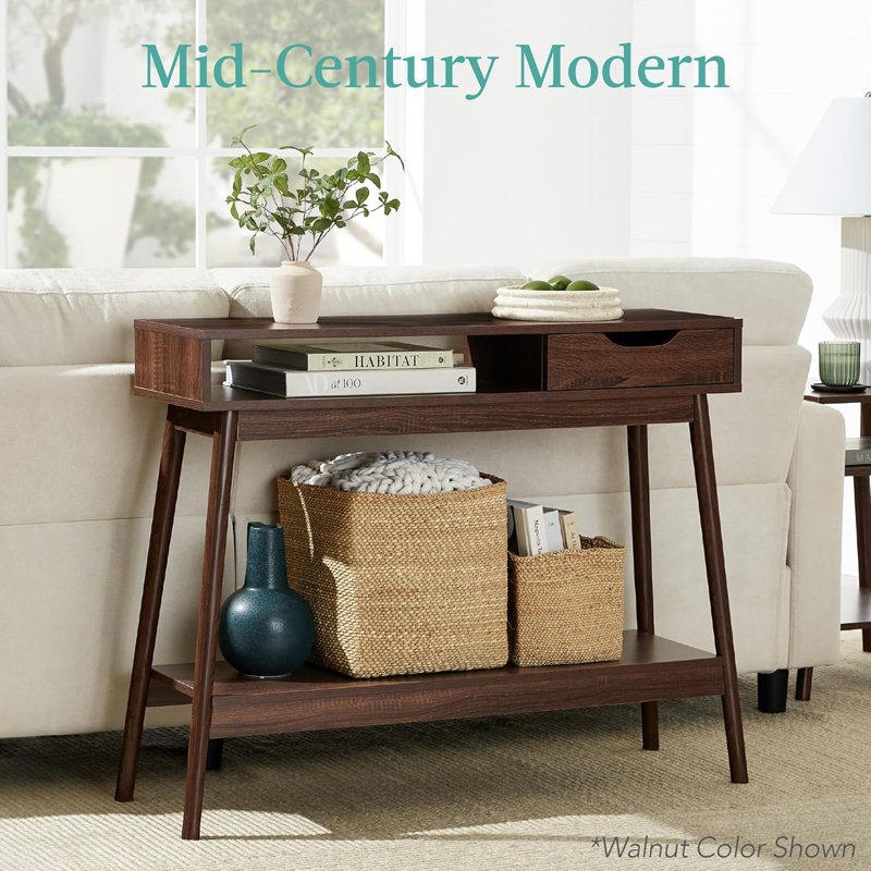 Gray Wood and Metal Console Table with Storage Shelves