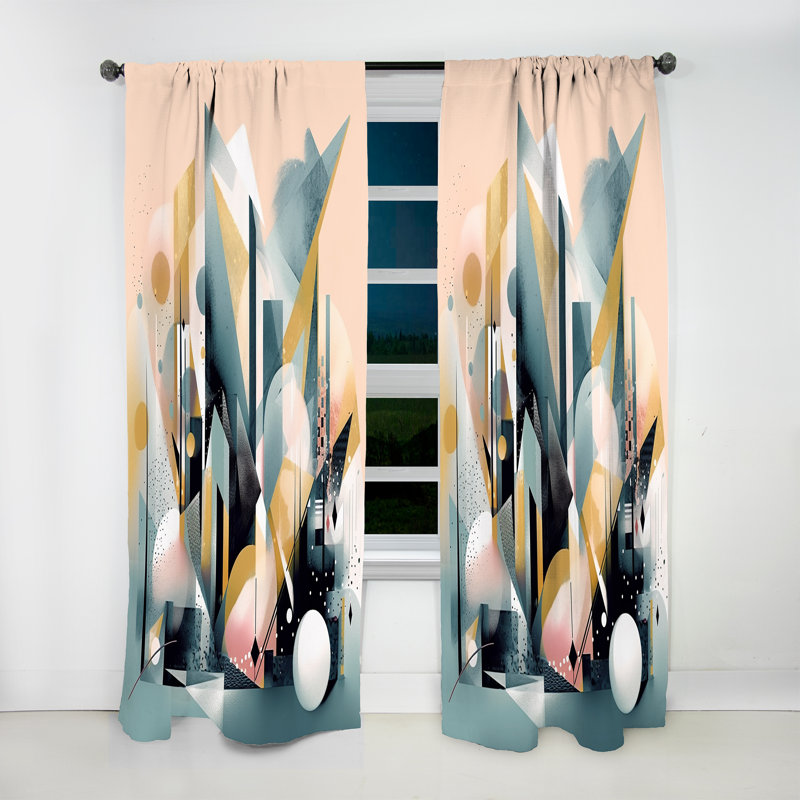 Gavrilla - Abstrait cubique moderne rose et bleu - Rideau moderne - Velours obscurcissant - 1 panneau, L 52 po x L 95 po