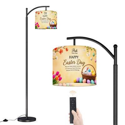 Arc Floor Lamp Happy Easter Day Colorful Eggs Bunny Spring Flowers Floor Lamps with Remote LED Lights Adjustable Lamp Shades Tall Standing Lamps for Reading Office Living Room