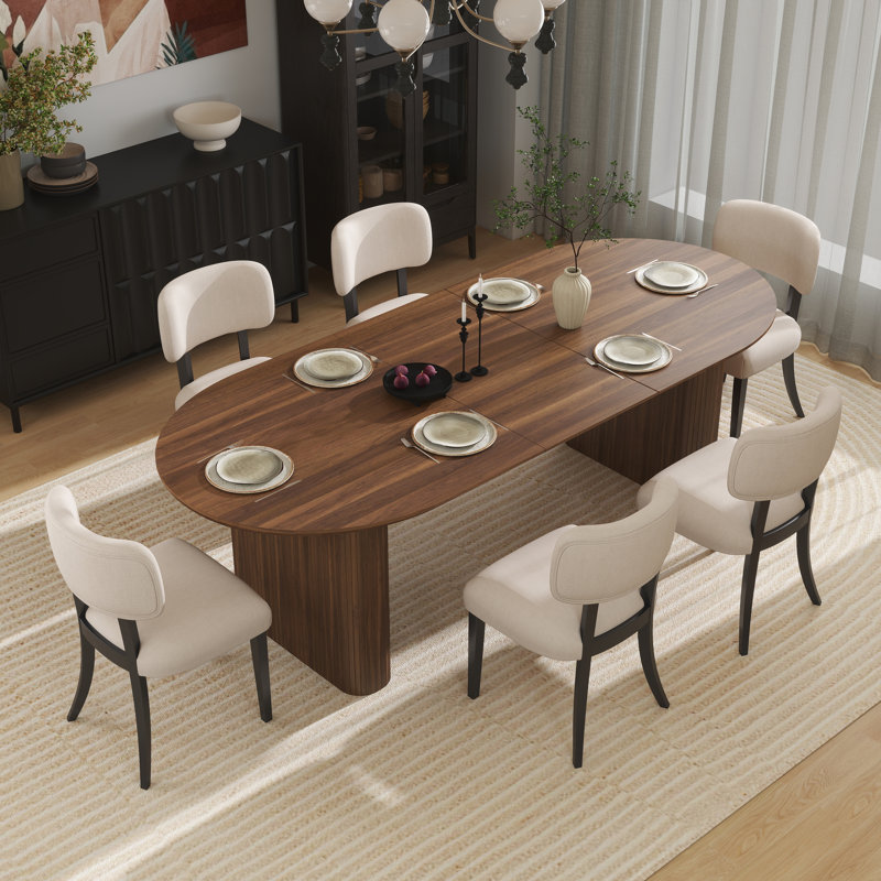 Modern Farmhouse 59.06" to 90.55" Wood Extendable Dining Table Set For Dining Room Kitchen, 7 Pieces: Table, 6 Chairs, Black