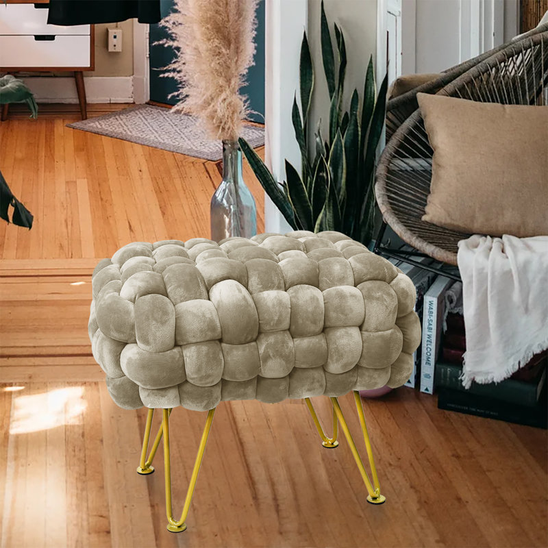 Opheim Velvet Ottoman, Slate Green Velvet