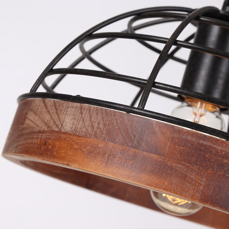 Luminaire suspendu en forme de dôme à 1 lumière avec détails en bois
