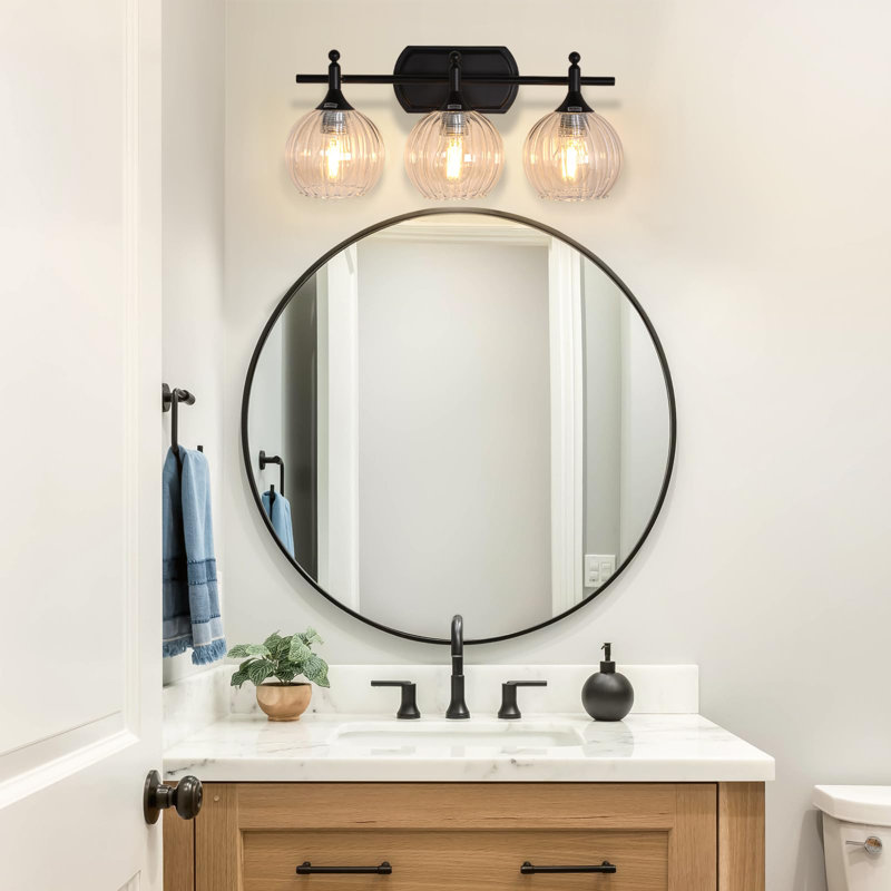 Applique murale pour salle de bain 3 lumières pour meuble-lavabo pour salle de bain, Noir mat