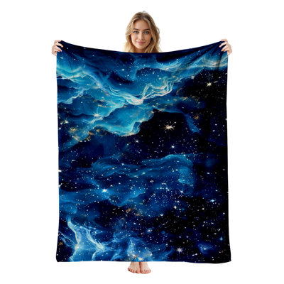Plaid en flanelle polaire JYK, léger, respirant, doux et chaud en microfibre pelucheuse, 127 x 152 cm, motif de fleurs cascade Aurora