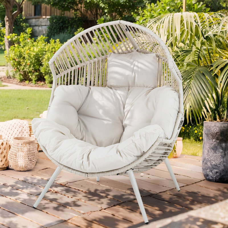 Fauteuil à œufs avec coussin Casi, Beige / Blanc