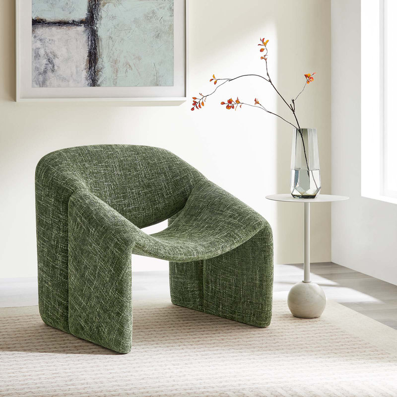 Basil Green Faux Leather Barrel Accent Chair with Metal Frame