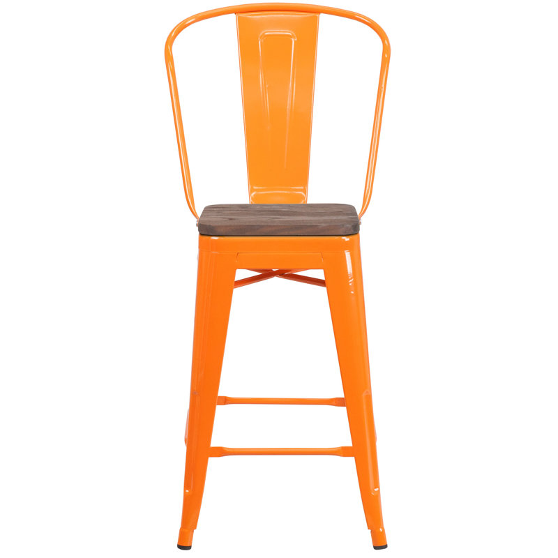 Tabouret de salle à manger en métal Margherite, Orange, Tabouret de comptoir (siège d'une hauteur de 24 p