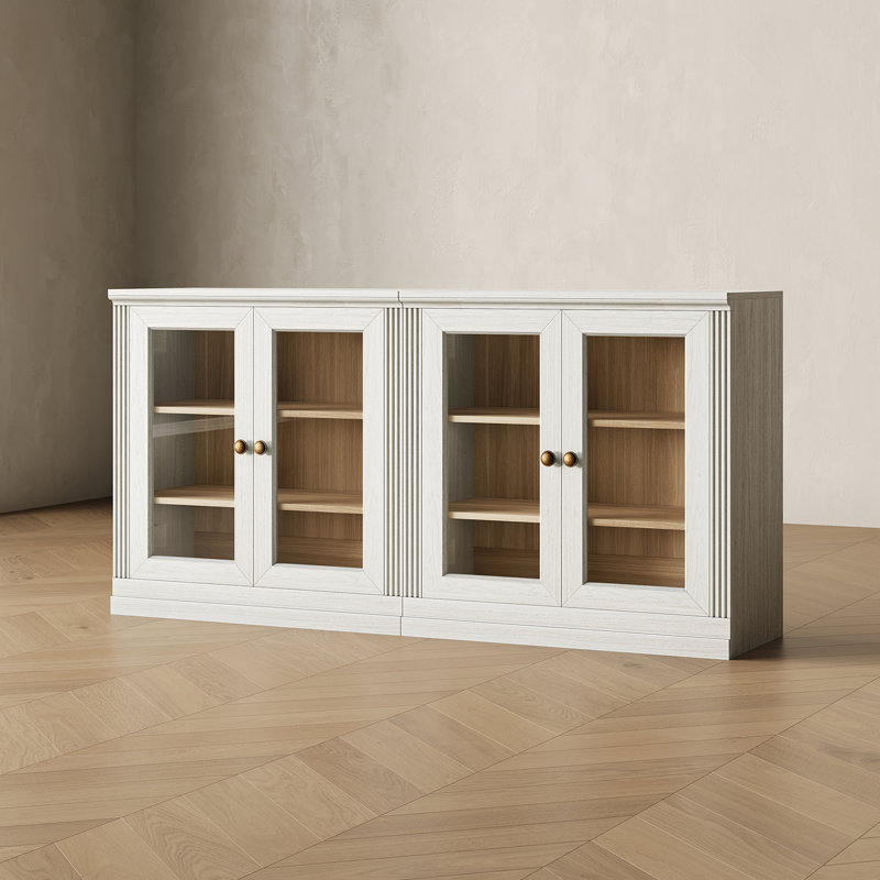 2-piece Low Display Cabinet Set With Doors, White, White