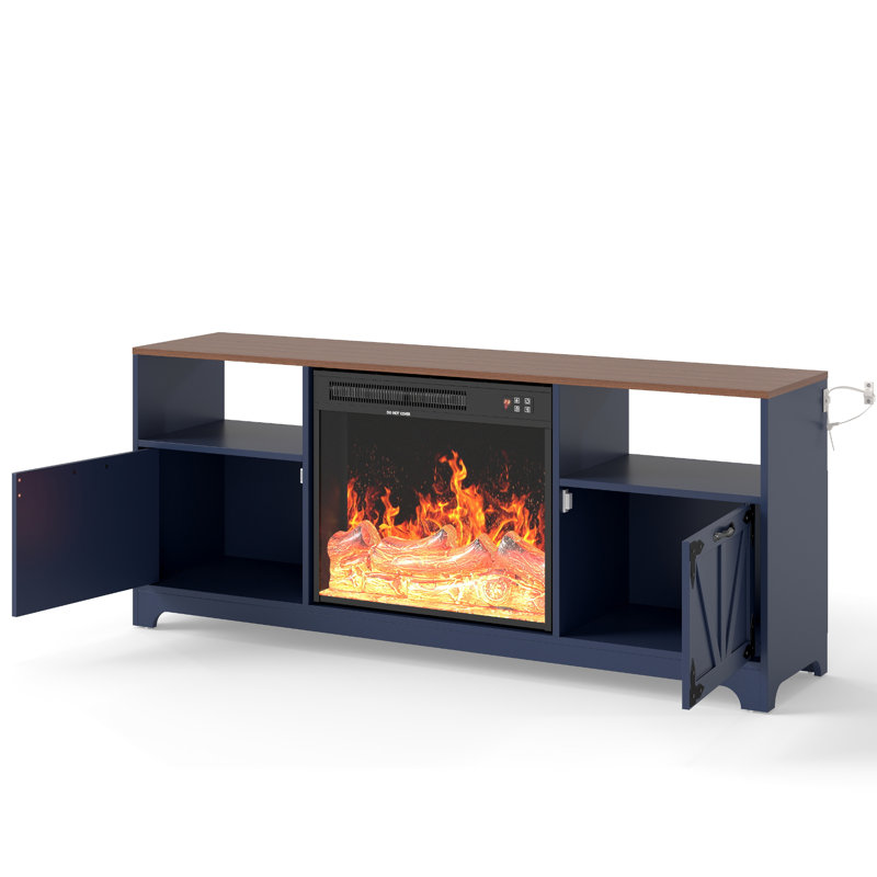 Meuble télé 60 po pour téléviseur de 70 po avec foyer électrique, console de télévision de campagne et centre de divertissement pour le salon, la chambre à coucher