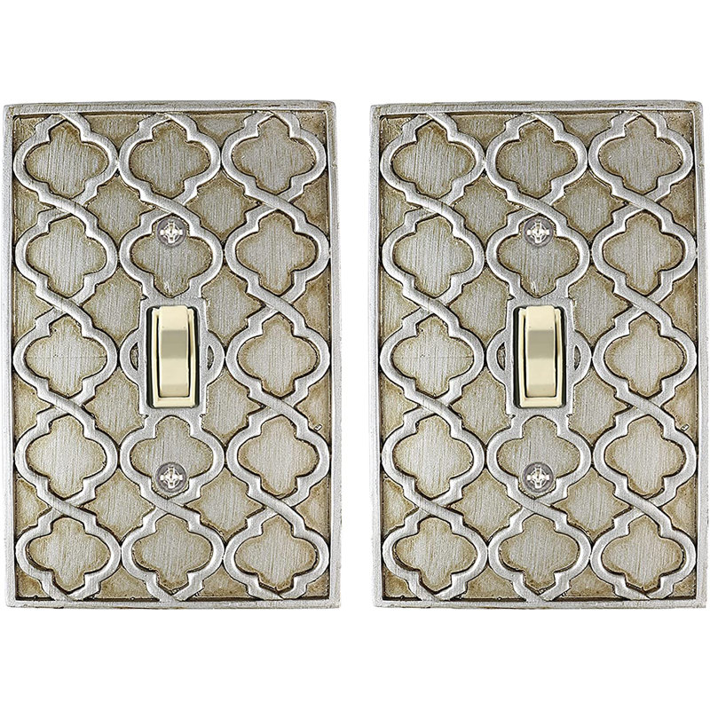 Ensemble de 2 plaques de recouvrement Meriville Moroccan, 1 interrupteur électrique, argent vieilli, Argent vieilli