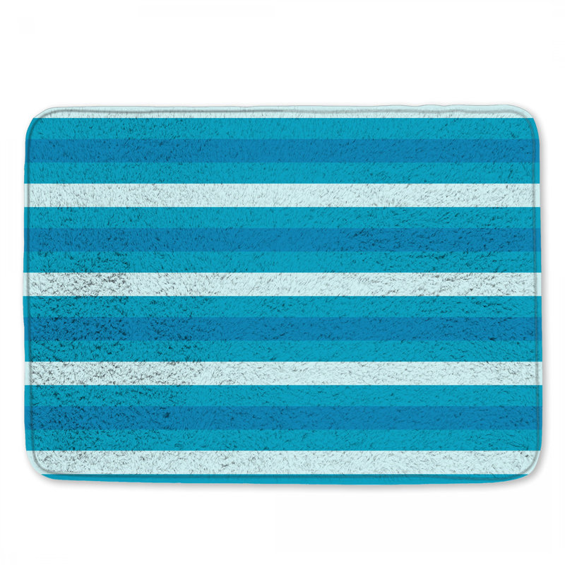 Tapis de bain bleu à rayures horizontales, L 34 po x L 21 po