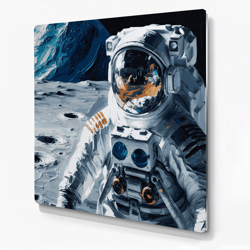 Space Buzz Aldrin Moon atterrissage en métal gris, H 32 po x l 32 po