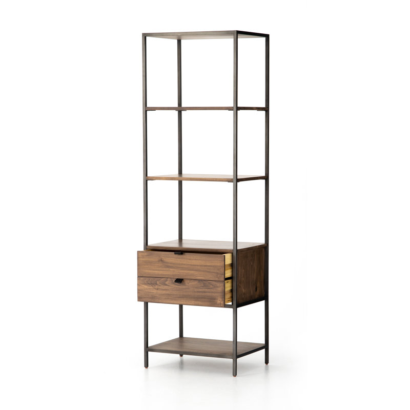 Trey Aasmin Bookshelf - Black Wash Poplar, Natural Iron