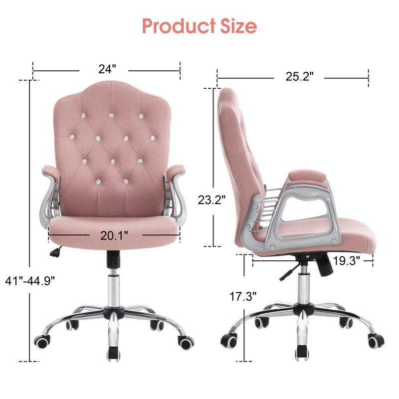 Falkhard Ergonomic Swivel Office Chair with Wheels, Faux Leather, Adjustable Height, Pink