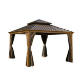 Pablo Outdoor 12'x12' Wooden Coated Aluminum Gazebo with Curtains & Netting