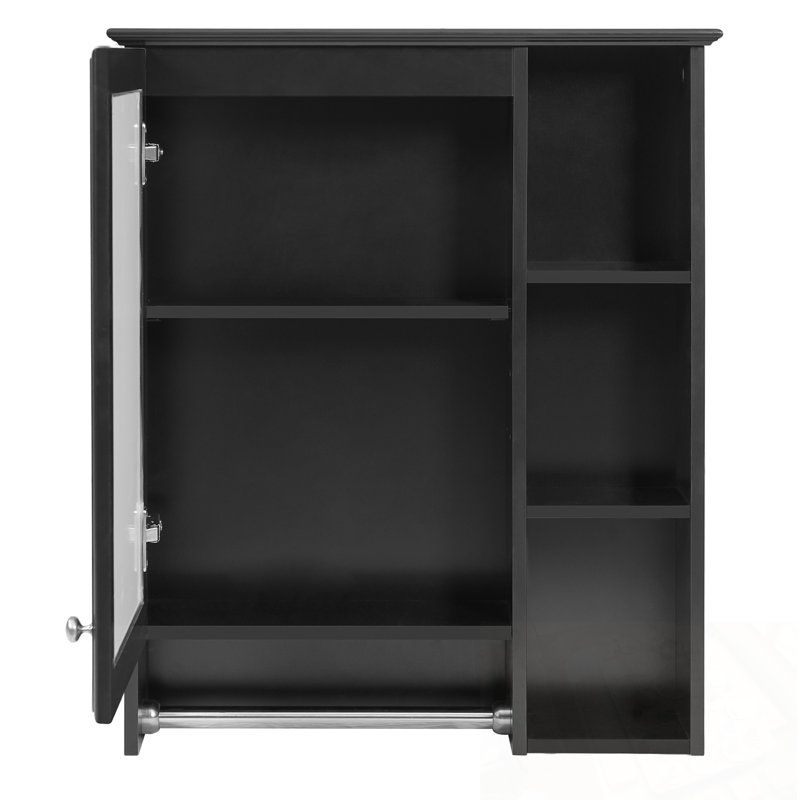 Armoire à miroir avec tablettes réglables et barre de tour, Noir