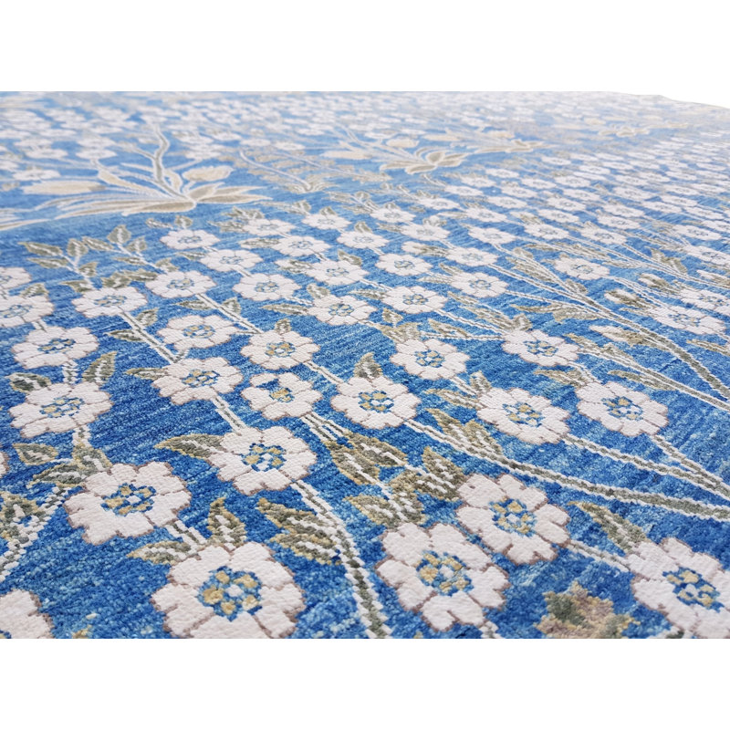 Moghul Floral Area Rug in Blue/Ivory/Olive, Rectangle 8'11" x 12'1"